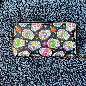 Colorful Sugar Skull Zip Around Wallet